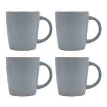 AM2686: Set of 4 Grey Stoneware Coffee Mugs with White Rim, 370ml; Dishwasher & Microwave Safe
