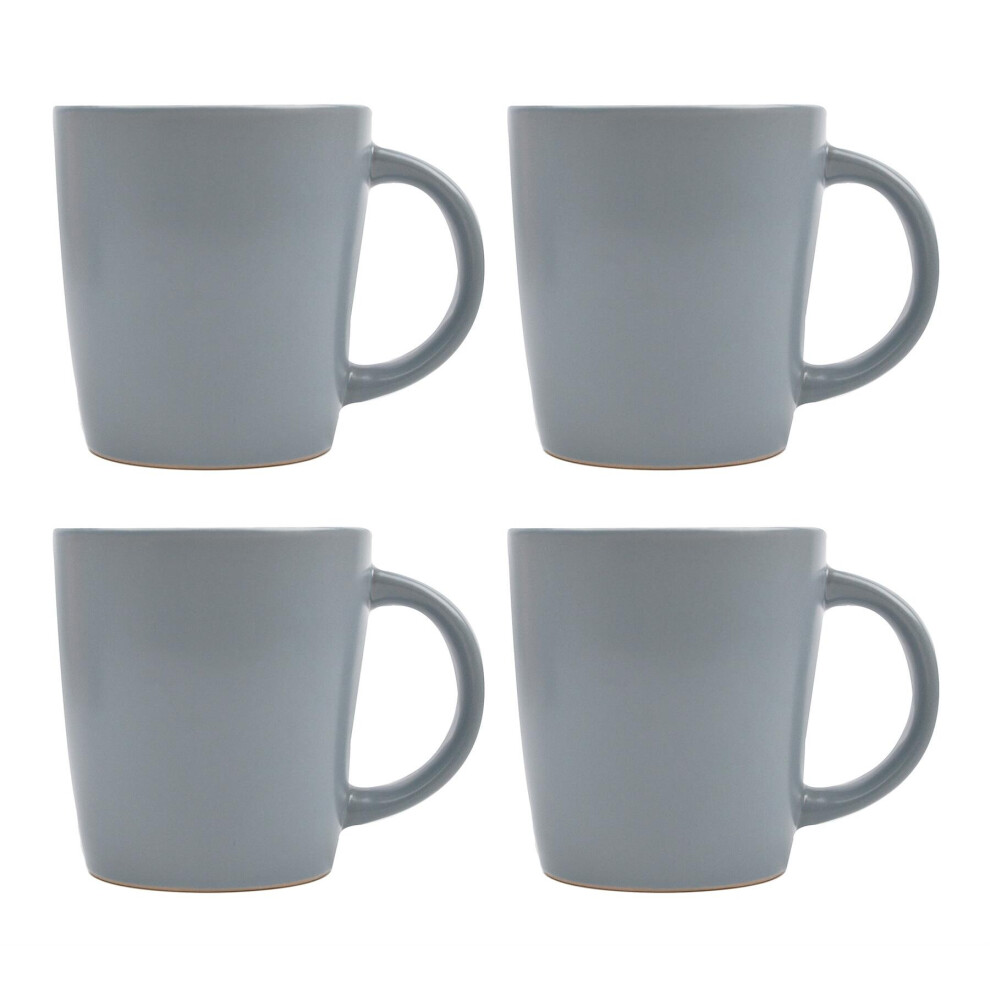 Solid Grey Coffee Mugs Tea Cups Set of 4 White Rim Stoneware  370ml