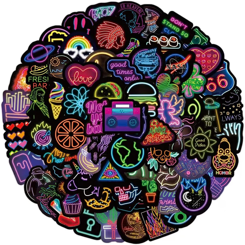 Mascot 100 Pcs Cool Neon Stickers For Teens Trendy Graffiti Waterproof Vinyl Neon Decals For Water Bottle, Guitar Skateboard, Luggage, Phone, Helme Light