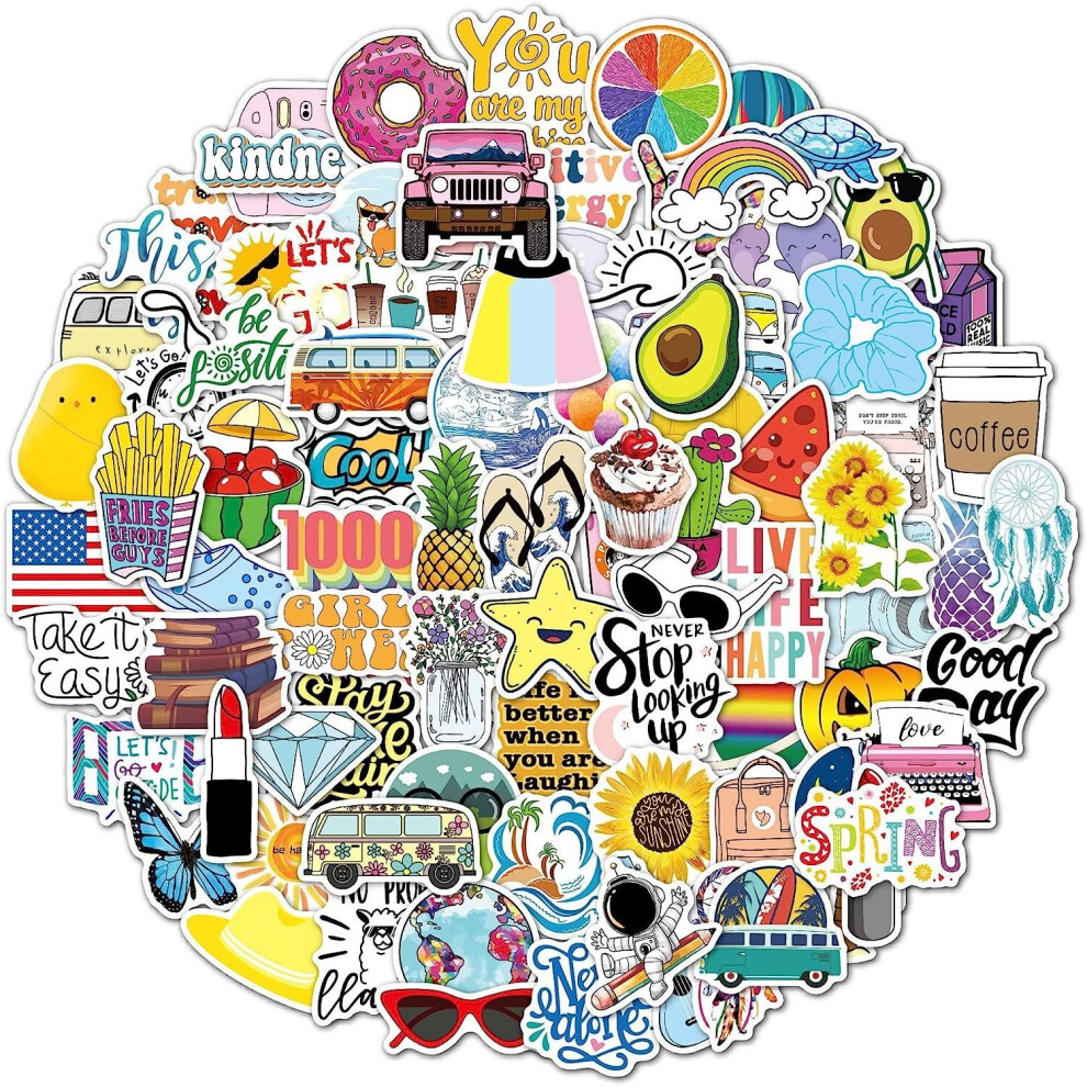100pcs Aesthetic Notebook Sticker Pack, Vinyl Waterproof Mug Cute Stickers for Laptop, Car, Skateboard, Scrapbook, Water Bottle Decal
