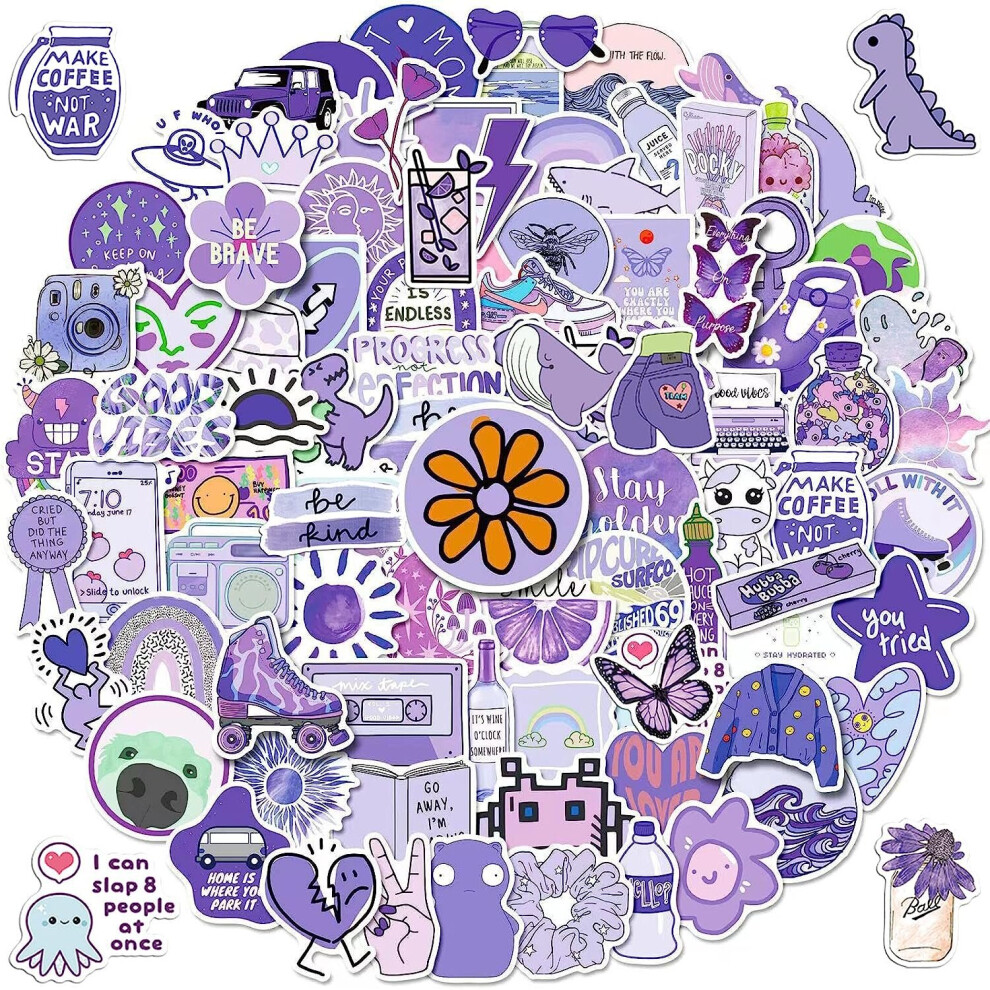 Mascot 100Pcs Kawaii Stickers For Water Bottles, Cute Aesthetic Vinyl Stickers Waterproof Sticker, Laptop Guitar Stickers For Kids Teens (Purple) Purple