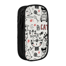 Pencil Case Black And White Cats Seamless Pen Holder Box Pouch Bag with Double Zippers for School Office Work