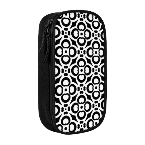 Pencil Case Black Pattern Pen Holder Box Pouch Bag with Double Zippers for School Office Work