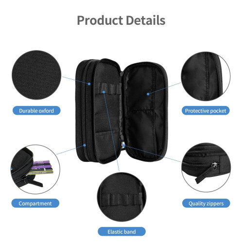 Pencil Case Black Pattern Pen Holder Box Pouch Bag with Double Zippers for School Office Work 1