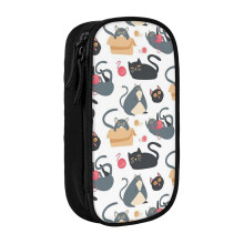 Pencil Case Black Cats Pen Holder Box Pouch Bag with Double Zippers for School Office Work