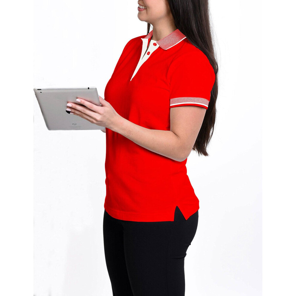 (Red, S) Ladies Plain Knitted Collar Polo T-shirt