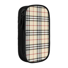 Pencil Case Dress Tartan Printed Pattern, Tan, Black White And Red Stewart Clan Pen Holder Box Pouch Bag with Double Zippers for School Office Work