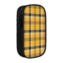 Pencil Case Plaid Gingham Autumn Fall Halloween Pattern Orange Black White Pen Holder Box Pouch Bag with Double Zippers for School Office Work
