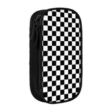 Pencil Case Seamless Black And White Pattern With Squares Pen Holder Box Pouch Bag with Double Zippers for School Office Work