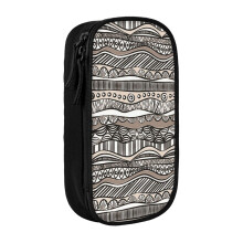 Pencil Case Black And White Geomatric Line Pattern Colourful Pen Holder Box Pouch Bag with Double Zippers for School Office Work