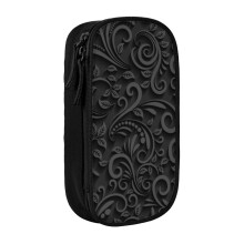 Pencil Case Black Pattern Pen Holder Box Pouch Bag with Double Zippers for School Office Work