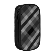 Pencil Case Black And White Plaid Pen Holder Box Pouch Bag with Double Zippers for School Office Work