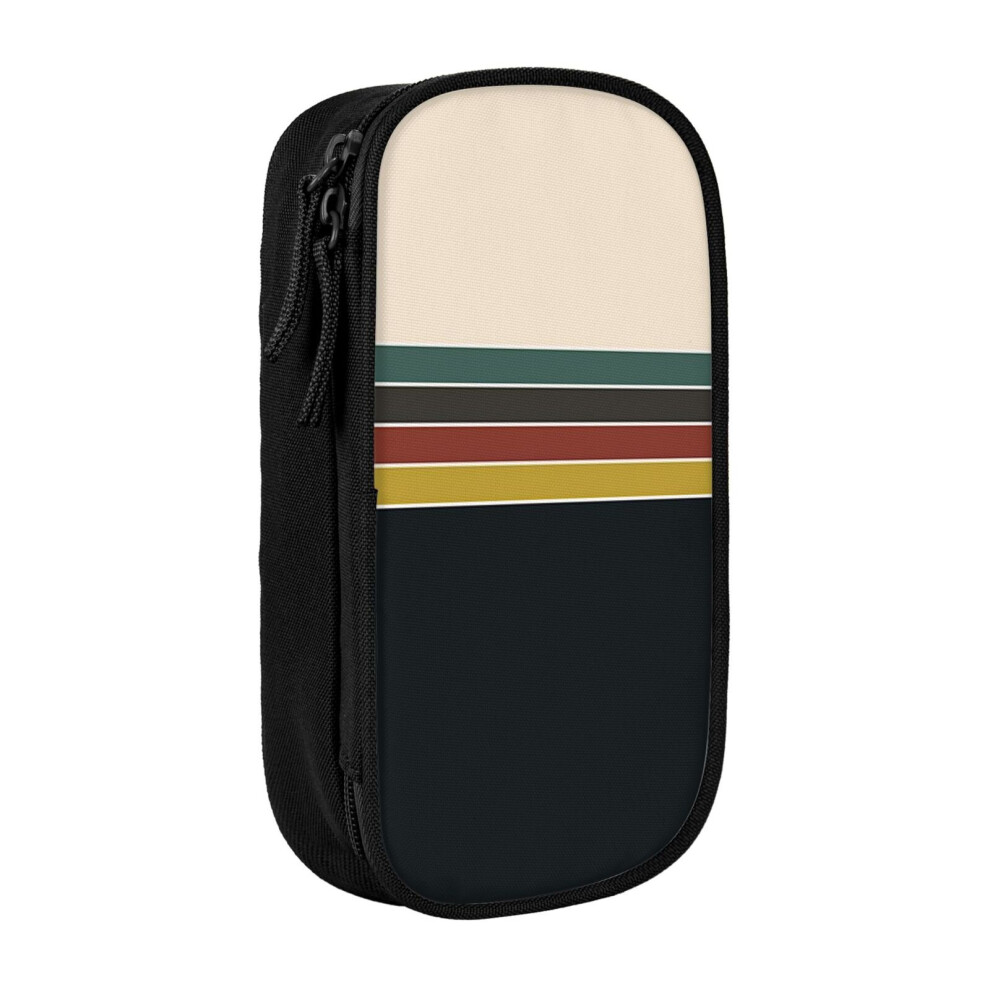 Photos - Pen cil Case 70s Retro Style Stripes Minimal Pattern  Holder Box Pouch Bag with Double Zippers for School Office Work