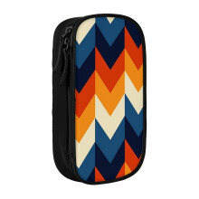 Pencil Case Colorful Orange Red Tan Blue Black Geometric Stripes Pen Holder Box Pouch Bag with Double Zippers for School Office Work