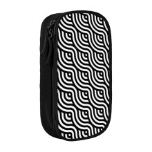 Pencil Case Black And White Seamless Geometry Pattern Pen Holder Box Pouch Bag with Double Zippers for School Office Work