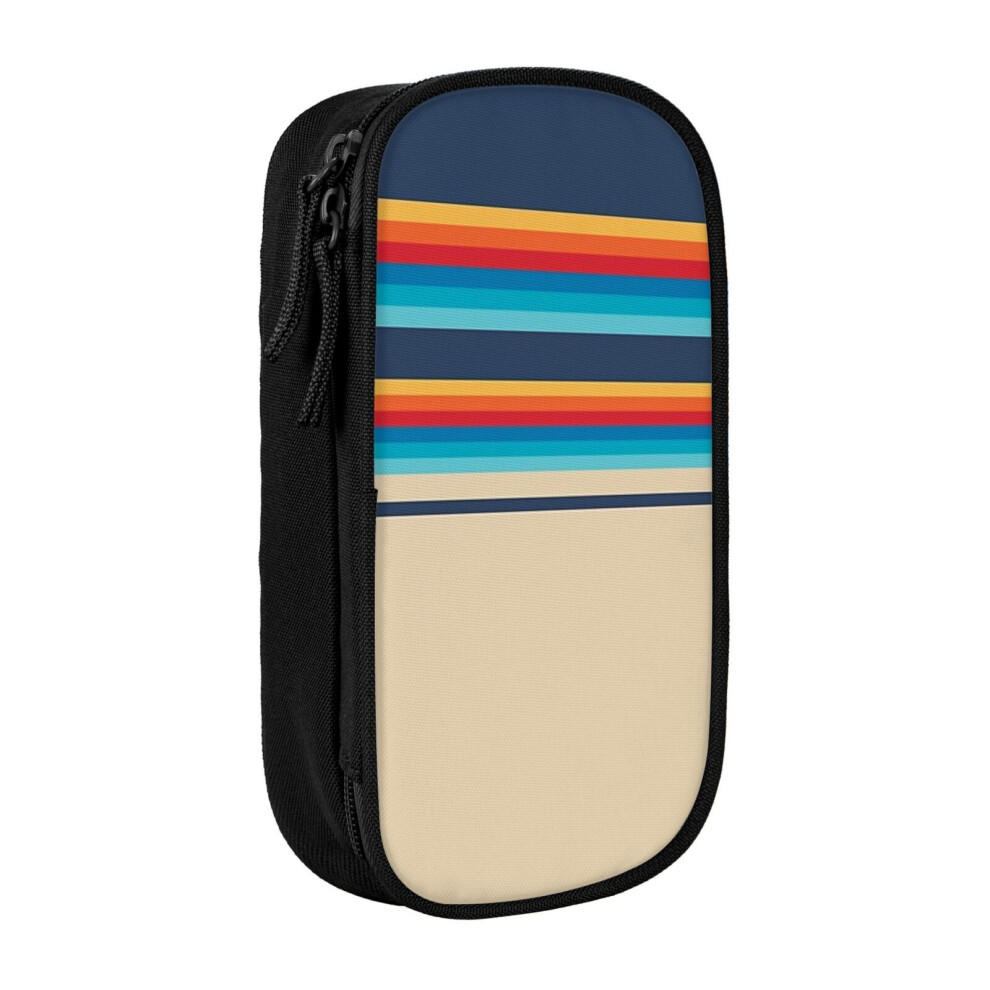 Photos - Pen cil Case 70s Vintage Retro Stripes  Holder Box Pouch Bag with Double Zippers for School Office Work
