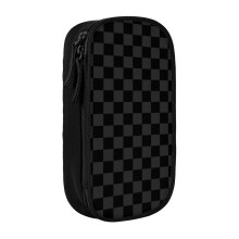 Pencil Case Dark Gray And Black Checkered Pattern Pen Holder Box Pouch Bag with Double Zippers for School Office Work