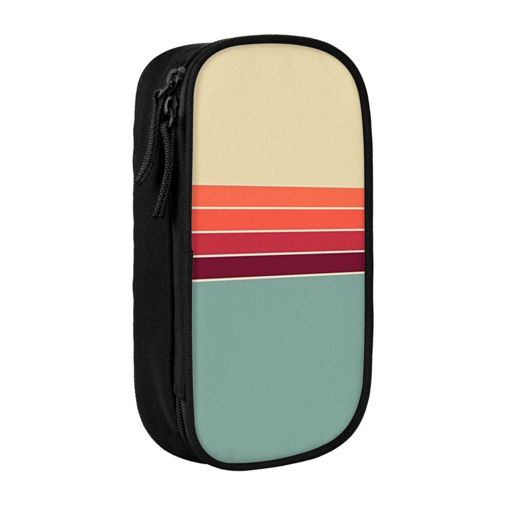 Photos - Pen cil Case 70s Vintage Retro Stripes  Holder Box Pouch Bag with Double Zippers for School Office Work
