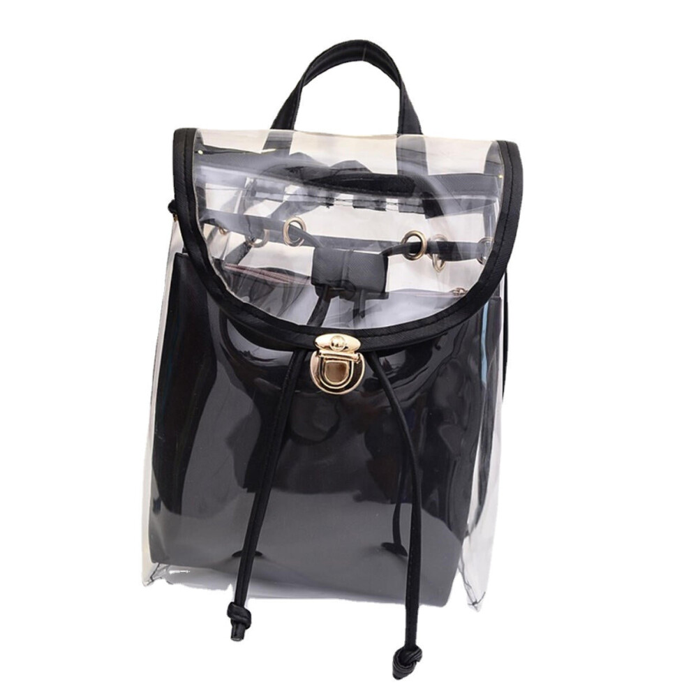 (Black) 2 in 1 Clear Girl Transparent Fashison Backpack Satchel Women Jelly Beach Tote School