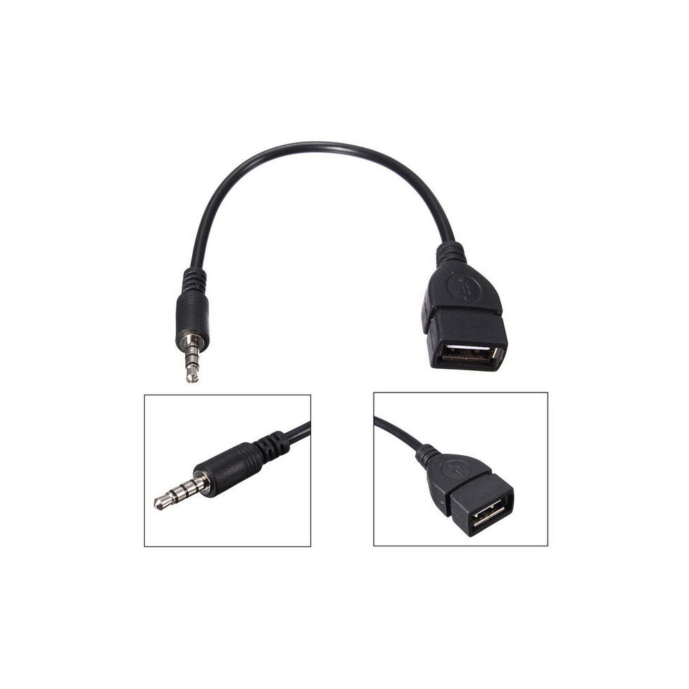 3.5mm Male Audio AUX Jack to USB 2.0 Type A Female Converter Adapter Cable for Car