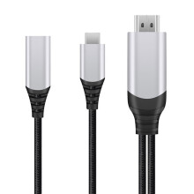 (Grey) 4K*2K USB-C to HDTV Dongle Cable Same Screen PD 100W Type-C Video Cable for Computer Smartphone TV Projector