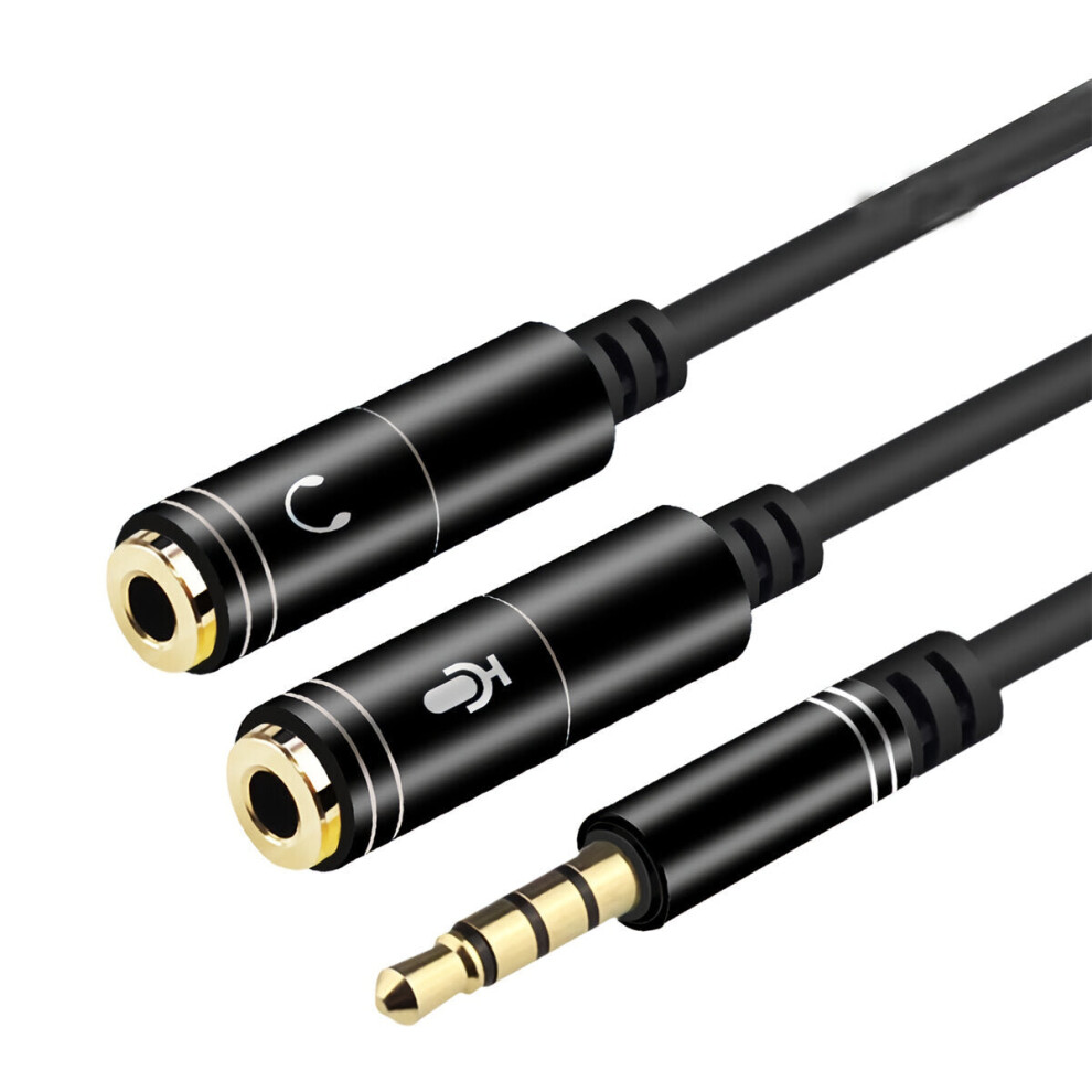 (Black) 3.5Mm Earphone Headset Splitter Cable Stereo 3.5Mm Female To 2 * 3.5Mm Male For Pc Laptop Microphone Audio Black 6112212779750