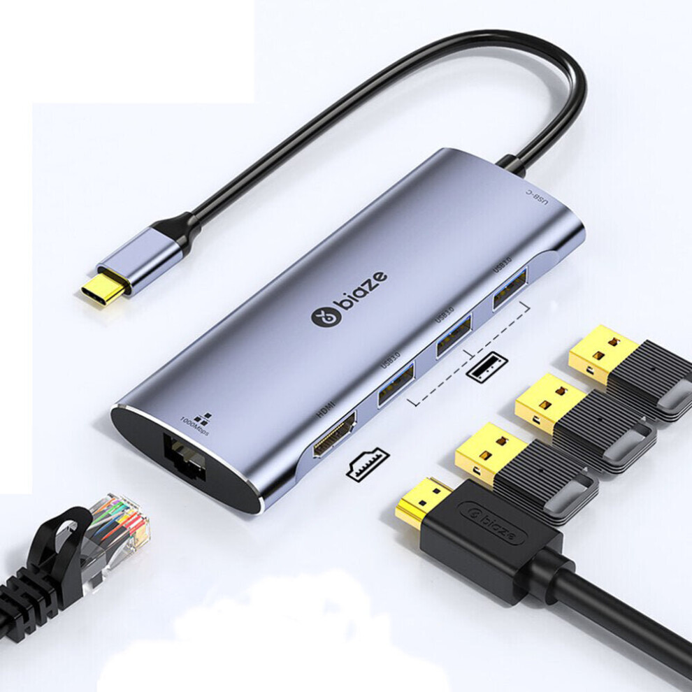 6-in-1 Type-C Docking Station USB3.0 Hub 1000Mbps PD Fast Charging Adapter HDMI-Compatible 4K HD Projection Line for Laptop Macbook Huawei Phone