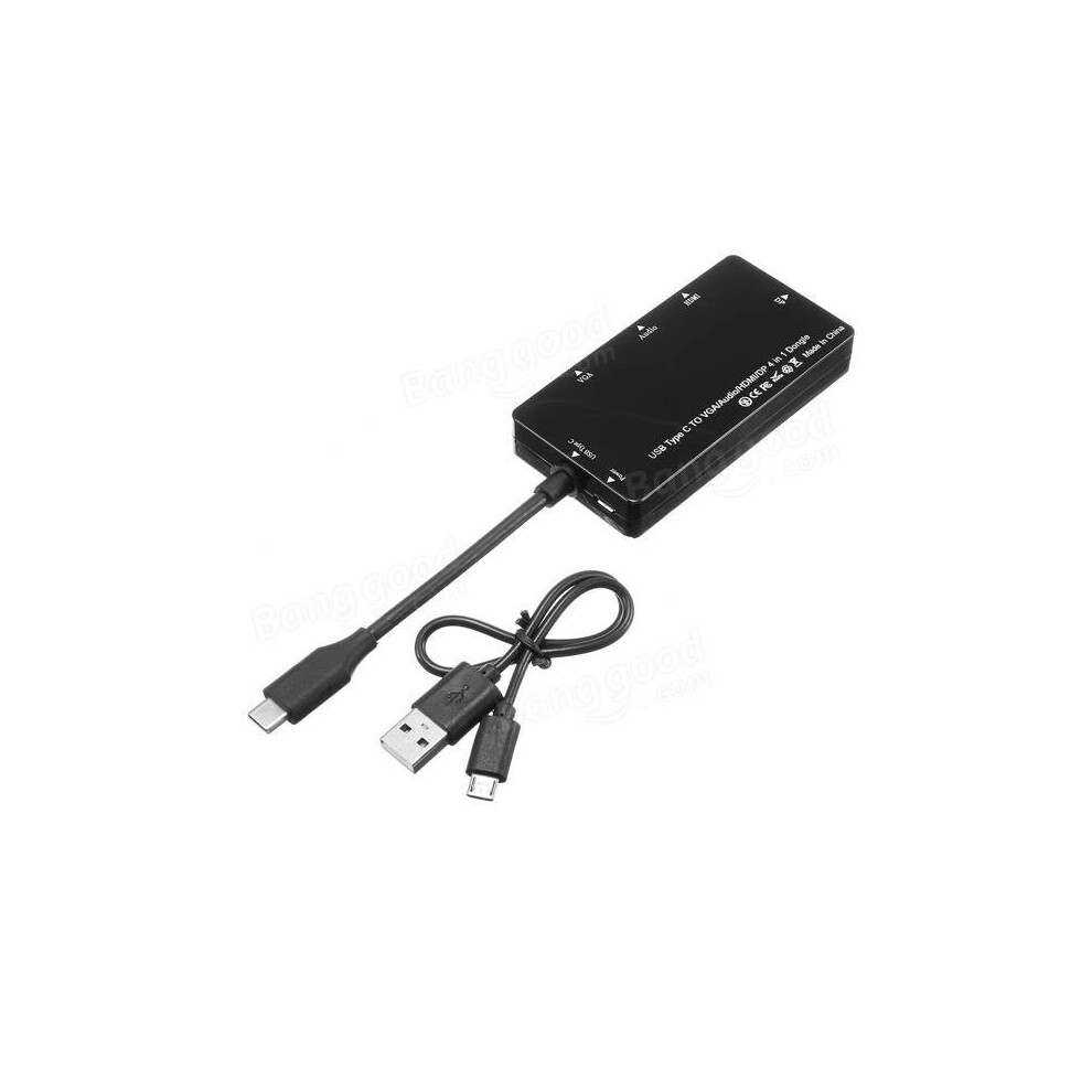 4 in 1 Dongle USB Type-C TO VGA Audio HDMI DP Adapter Hub HD 1280P Splitter