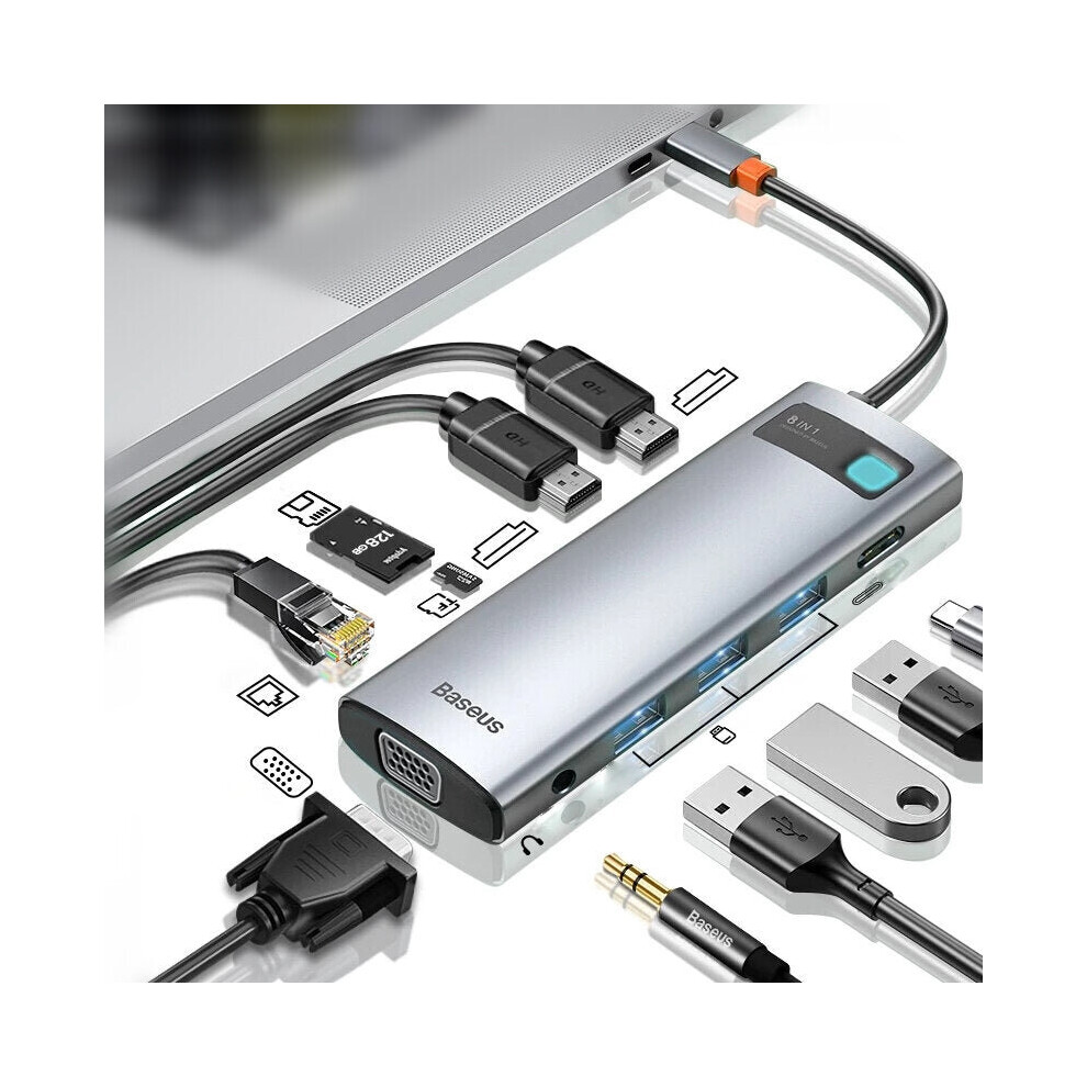 11-In-1 100W 3 * USB Type-C Hub Docking Station Adapter With 1080P VGA Dual 4K HDMI 1000M RJ45 Network Port 3.5mm Audio Jack  Card Readers