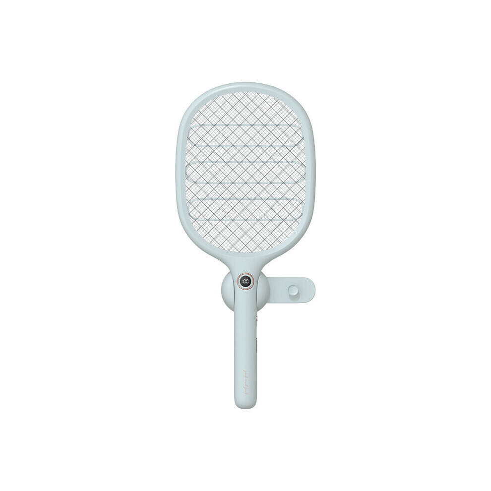 (Grey) 2-in-1 Electric Fly Mosquito Swatter 1800mAh USB/Magnetic Rechargeable 3-Layer Safety Mesh Bug Zapper Racket LED Night Light Camping Travel