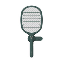 (Green) 2-in-1 Electric Fly Mosquito Swatter 1800mAh USB/Magnetic Rechargeable 3-Layer Safety Mesh Bug Zapper Racket LED Night Light Camping Travel