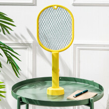 (Yellow) 2700V Electric Mosquito Swatter Night Light Dual Mode Built-in 450mAh Battery USB Rechargeable Outdoor Home Mosquito Killer