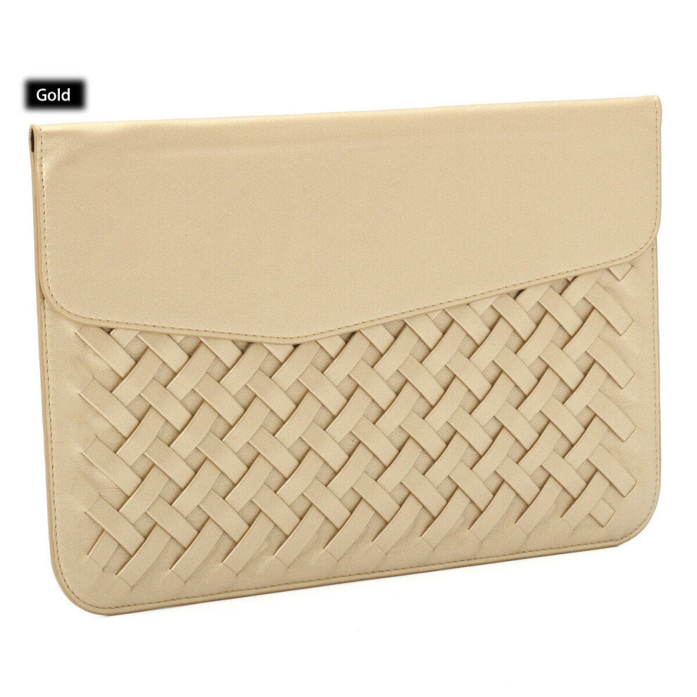 (Gold) 12 inch Weaving Laptop Bag PU Leather Case Cover Bag for Makbook Laptop