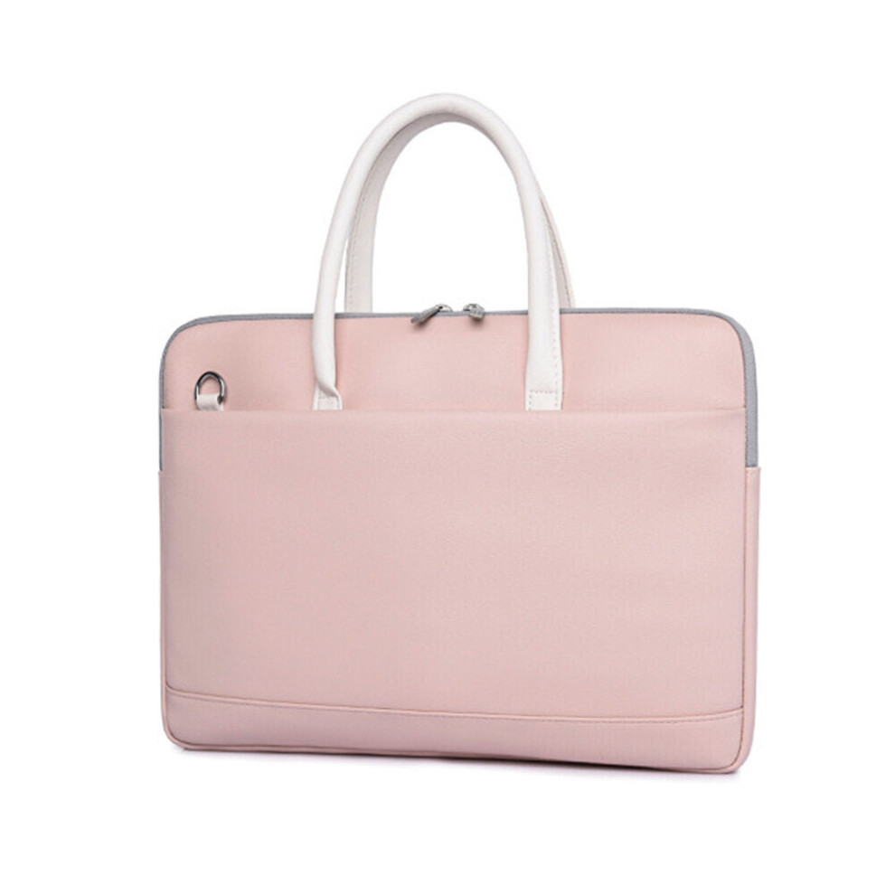 (Pink) 13.3 14 15.6 Inches Laptop Bag Briefcase Portable Pu Leather Laptop Case Casual Business Handbag For Men And Women Pink 5284966037095