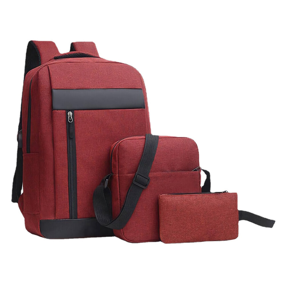 (Red) 3Pcs Men Backpack Set USB Charging Laptop Bag Multifunctional Casual Travel Backpack Men Women School Bag Backpacks