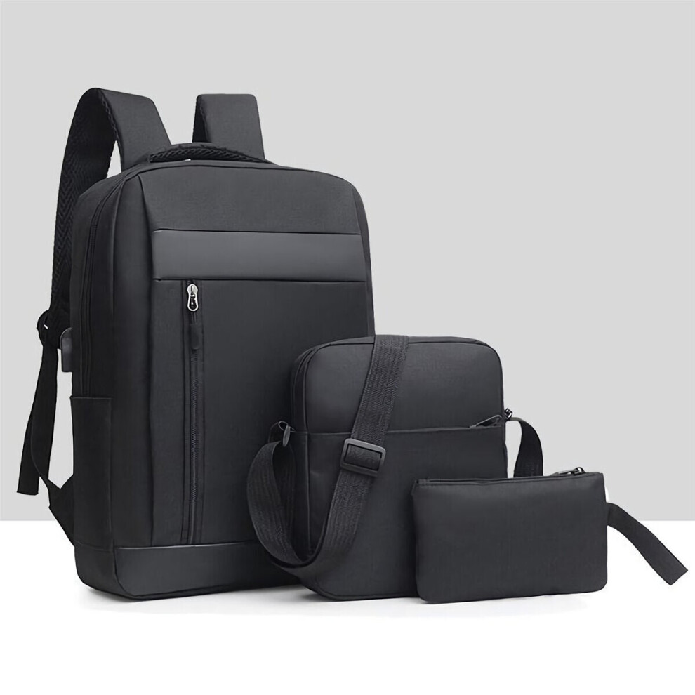 (Black) 3Pcs Men Backpack Set USB Charging Laptop Bag Multifunctional Casual Travel Backpack Men Women School Bag Backpacks