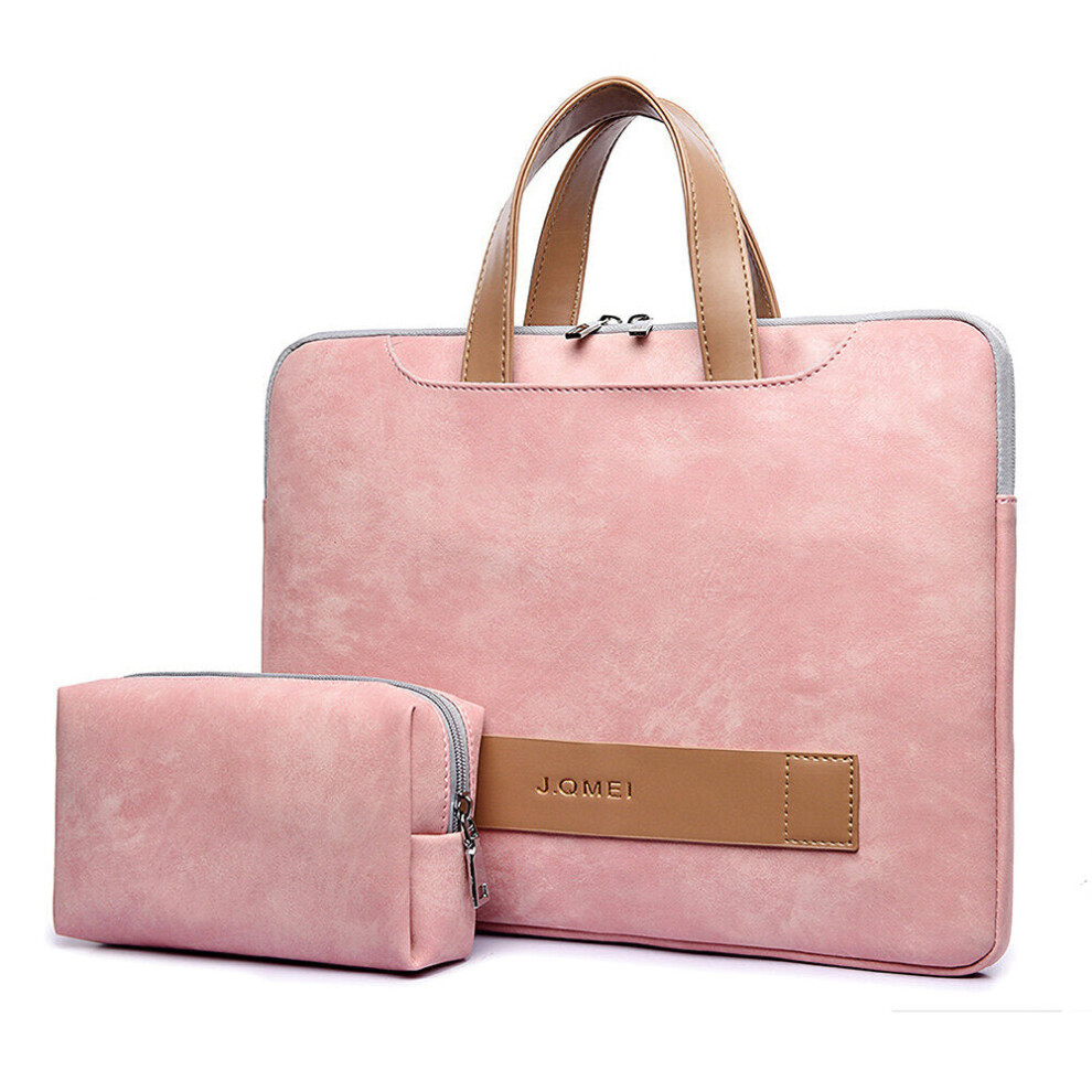 (Pink) 13.3/14 15.6 inch Portable Laptop Bag Waterproof PU Leather Laptop Case Casual Business Handbag for Men and Women