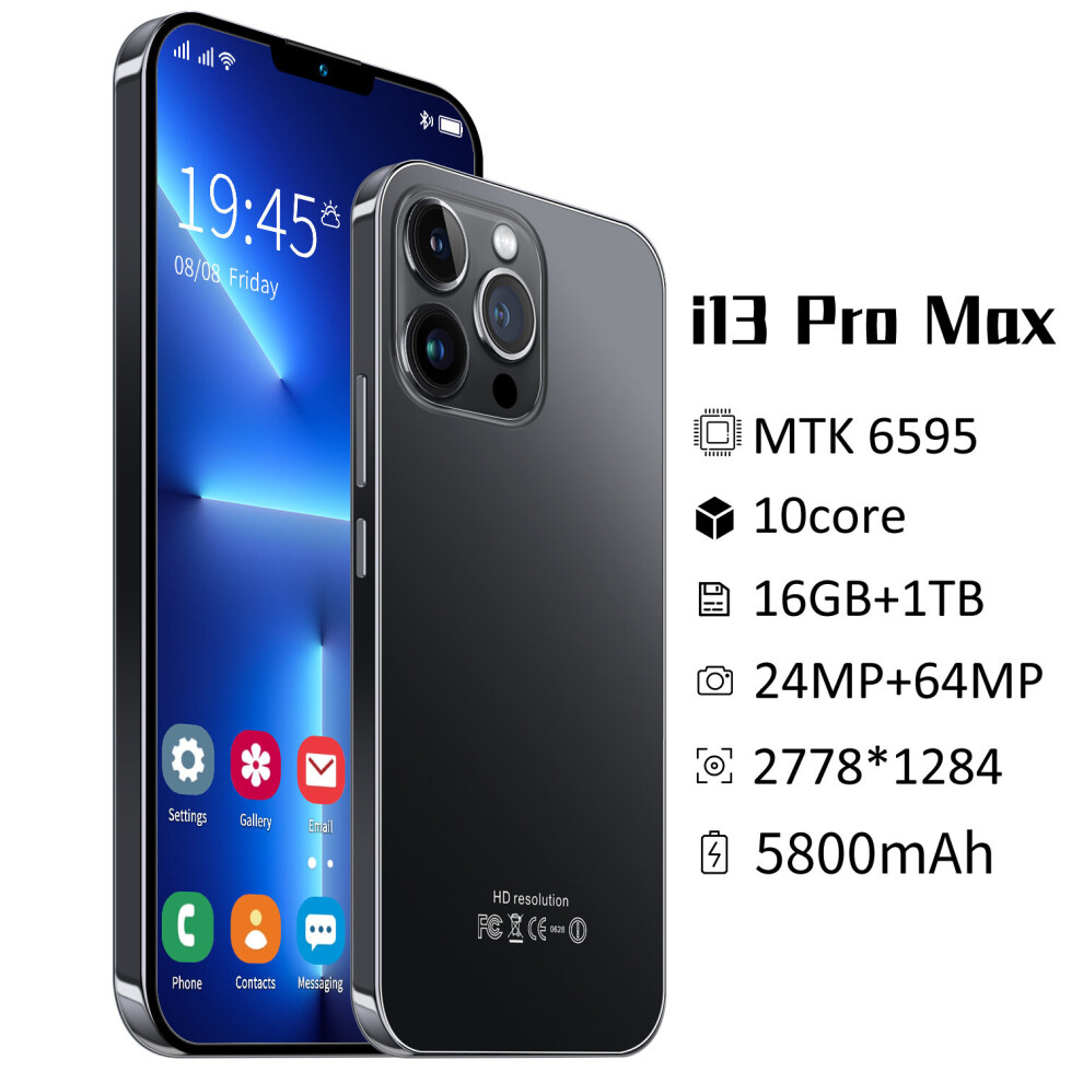 (Black, 12Gb+512Gb) Unlocked i13 Pro Max Smartphone 