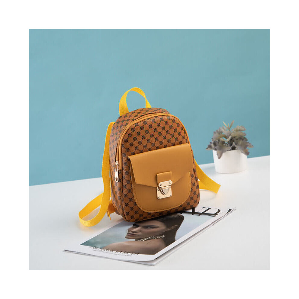 (Brown) Womens Girls Small Rucksack Backpack PU Leather Travel School Shoulder Bag