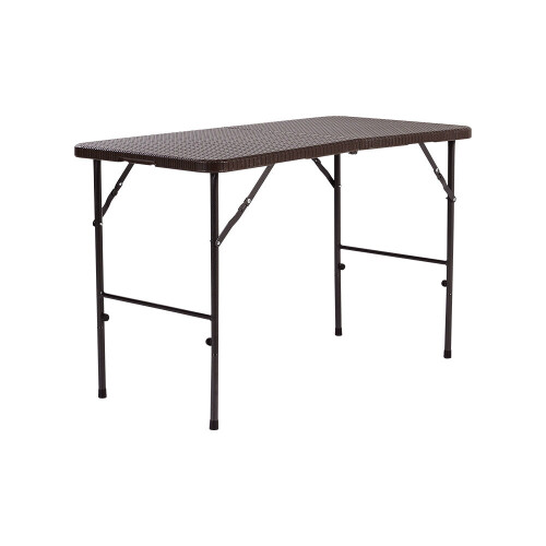 Living And Home (Brown) Rectangular Rattan Plastic Folding Table 1
