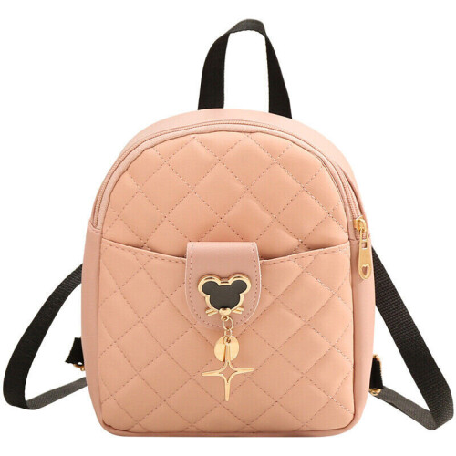 (Pink) Womens Quilted Rucksacks Girls Small Travel School Backpack Leather Shoulder Bag