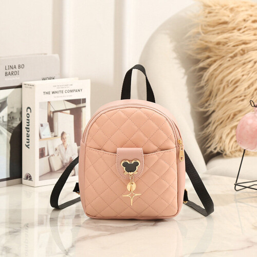 (Pink) Womens Quilted Rucksacks Girls Small Travel School Backpack Leather Shoulder Bag 1