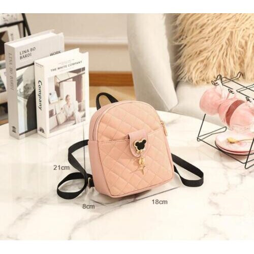 (Pink) Womens Quilted Rucksacks Girls Small Travel School Backpack Leather Shoulder Bag 2