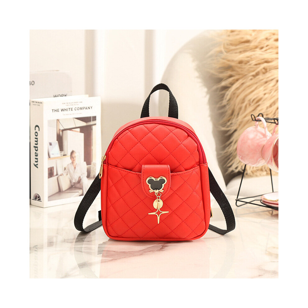 (RED) Womens Quilted Rucksacks Girls Small Travel School Backpack Leather Shoulder Bag