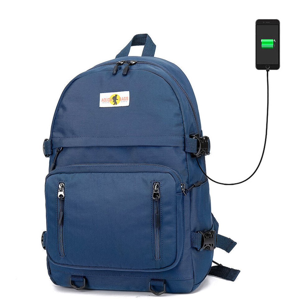 (Blue) 18-inch Backpacks Laptop Bag USB Charging Women Female School Bag Travel Bagpack for Teenagers Girls 5013