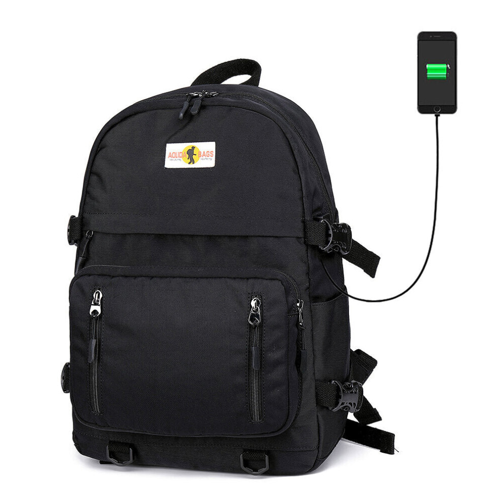 (Black) 18-inch Backpacks Laptop Bag USB Charging Women Female School Bag Travel Bagpack for Teenagers Girls 5013