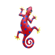 (Red Blue) Gecko Metal Wall Decor Colourful Lizard Hanging Craft Home Garden Ornament Fence