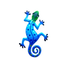 (Light Blue) Gecko Metal Wall Decor Colourful Lizard Hanging Craft Home Garden Ornament Fence