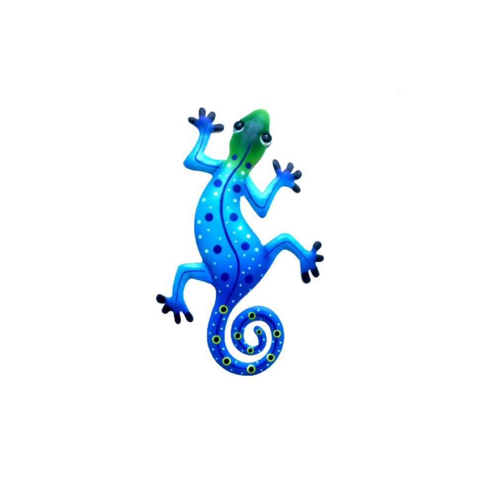 (Light Blue) Gecko Metal Wall Decor Colourful Lizard Hanging Craft Home Garden Ornament Fence