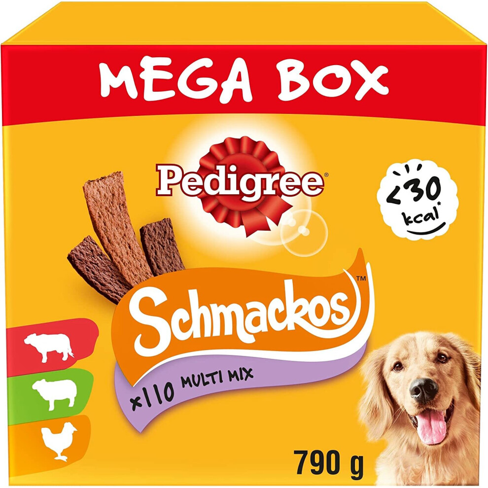 Pedigree Schmackos Mega Pack 110 Strips Snacks, Dog Treat Multipack with Beef, Lamb and Poultry Flavours